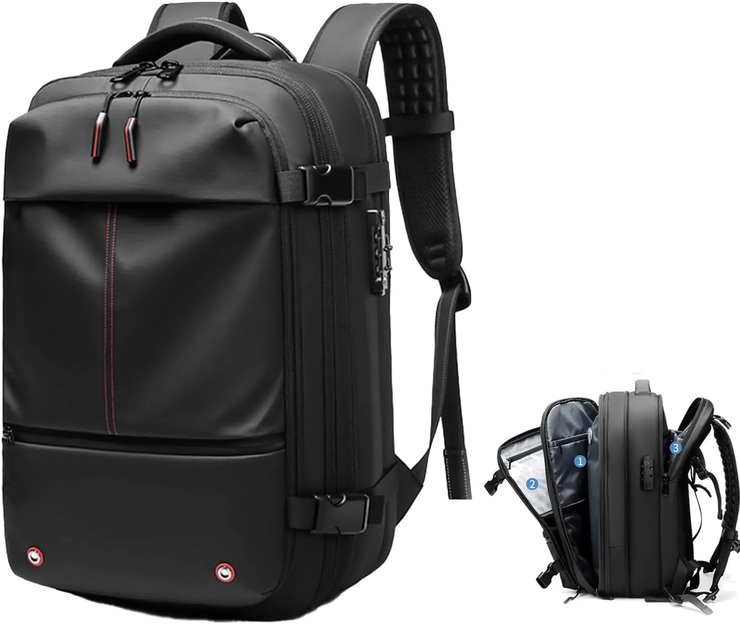 Ezy Vac Backpack, Spacevac backpack, 60L Expandable Spacevac Pro Backpacks Water Resistant Anti Theft Travel Business (Black)