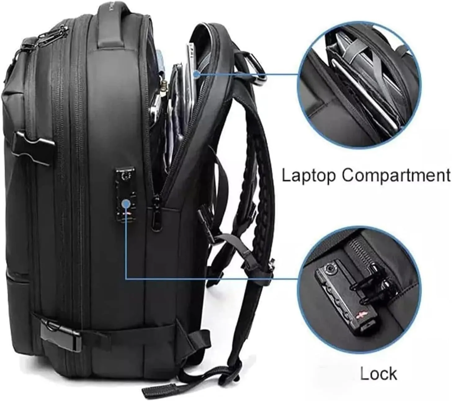 Ezyvac Backpack, Ezyvac Travel Backpack Expandable, Multifunctional Large Capacity Pack with USB Charging Port (black)