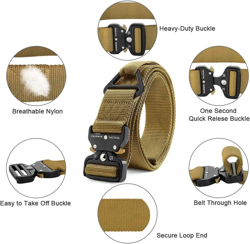 FAIRWIN Tactical Rigger Belt, 1.7 Inches Mens Nylon Webbing Utility Belt with V-ring Heavy-Duty Quick-Release Buckle