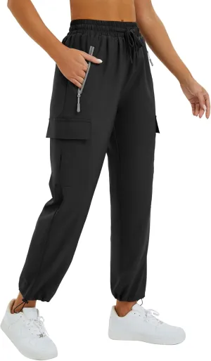 FARUNGS Quick Dry Cargo Pants Lightweight Tactical Hiking Pants with 5 Pockets for Women,Stretchy Waist and Water Resistant
