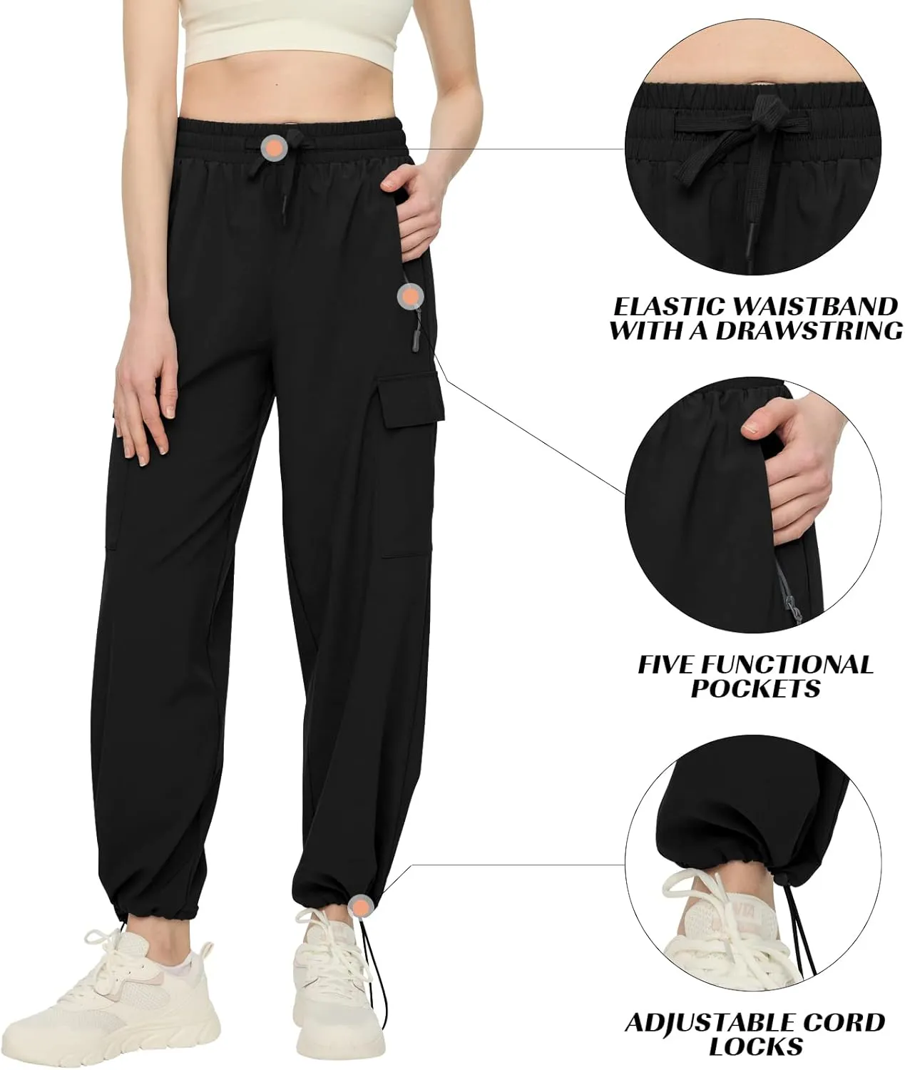 FARUNGS Quick Dry Cargo Pants Lightweight Tactical Hiking Pants with 5 Pockets for Women,Stretchy Waist and Water Resistant