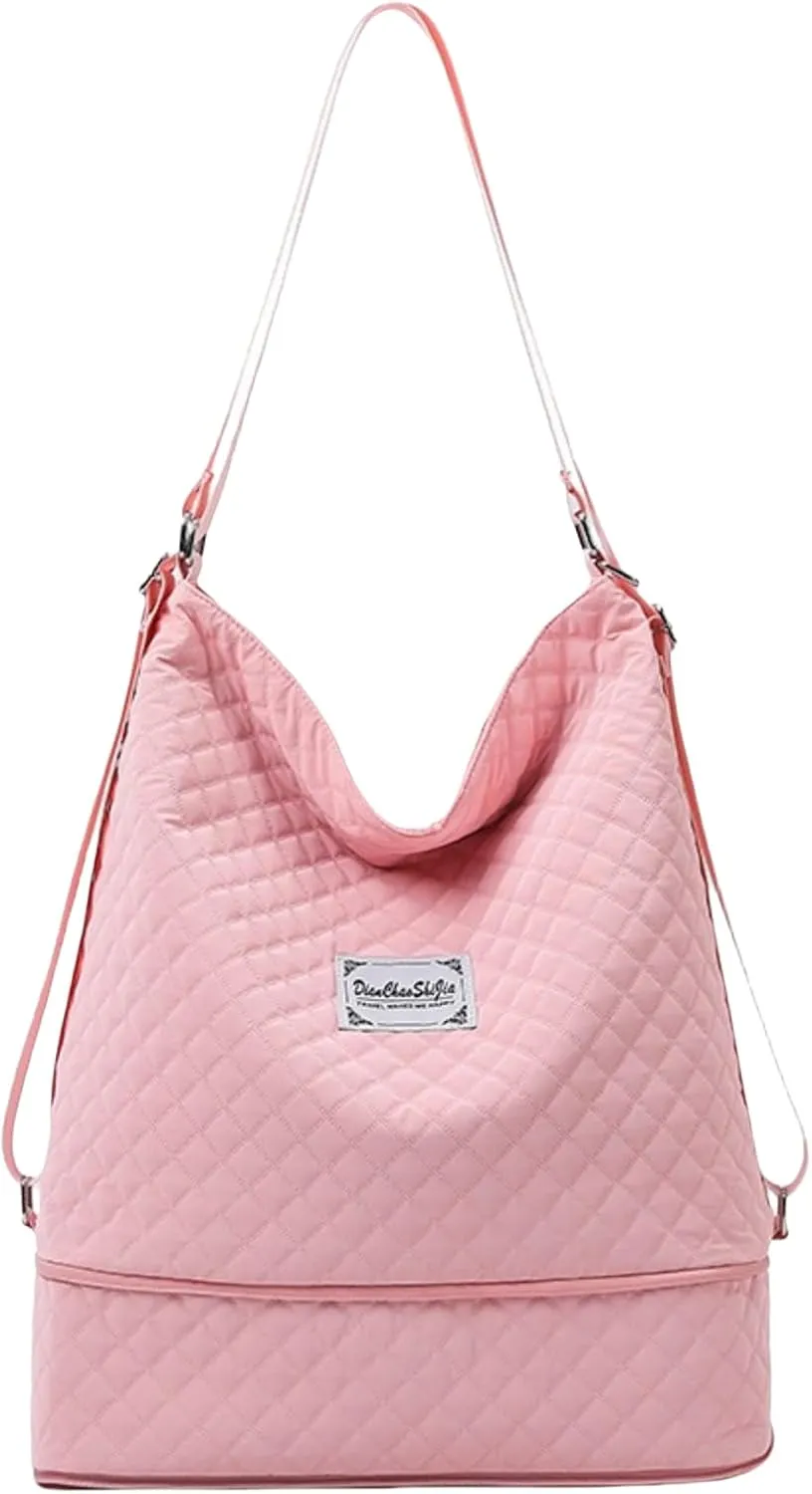 Fashionable Expandable Travel Bag, Unisex Shoulder & Backpack, 4 Colors, Multi-Carry Options,Sports Duffel (Pink)