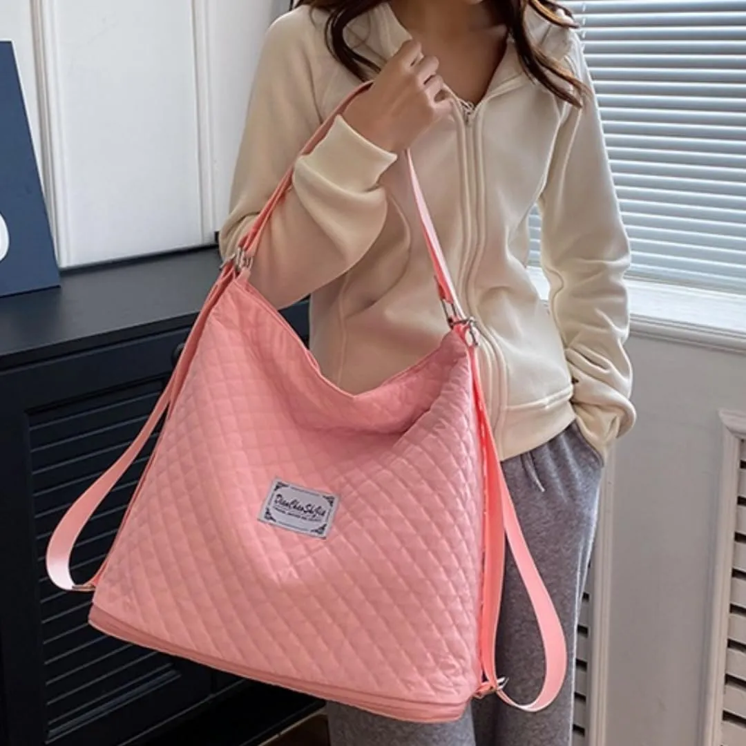 Fashionable Expandable Travel Bag, Unisex Shoulder & Backpack, 4 Colors, Multi-Carry Options,Sports Duffel (Pink)