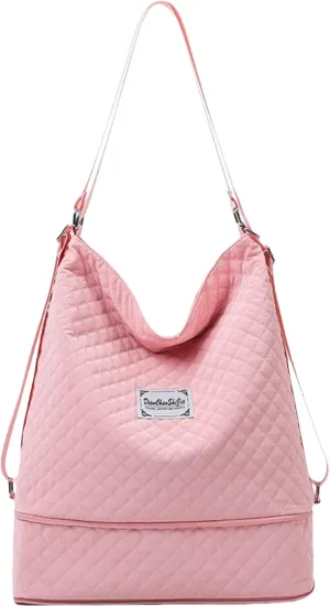 Fashionable Expandable Travel Bag, Unisex Shoulder & Backpack, 4 Colors, Multi-Carry Options,Sports Duffel (Pink)