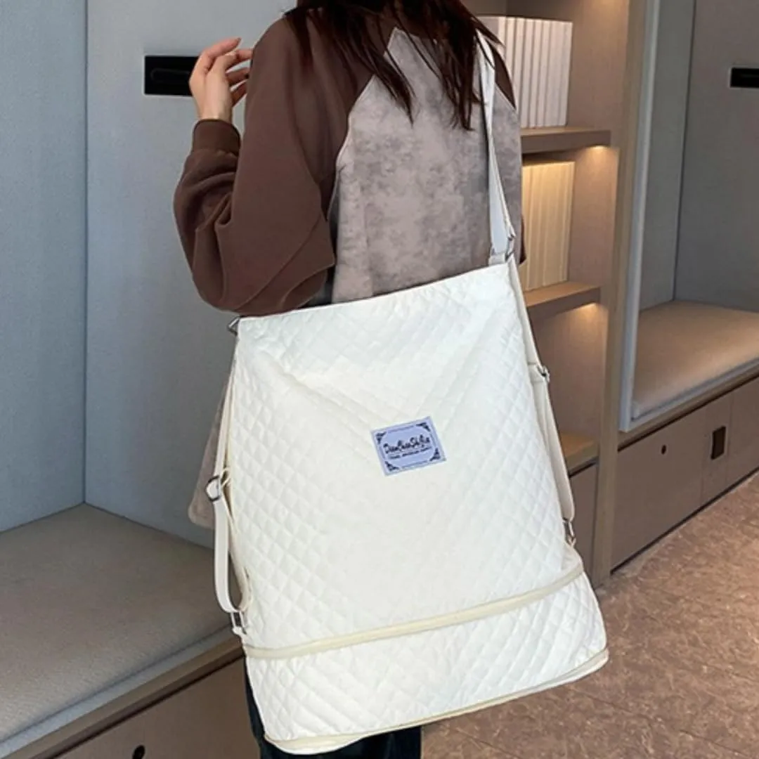 Fashionable Expandable Travel Bag, Unisex Shoulder & Backpack, 4 Colors, Multi-Carry Options,Sports Duffel (White)