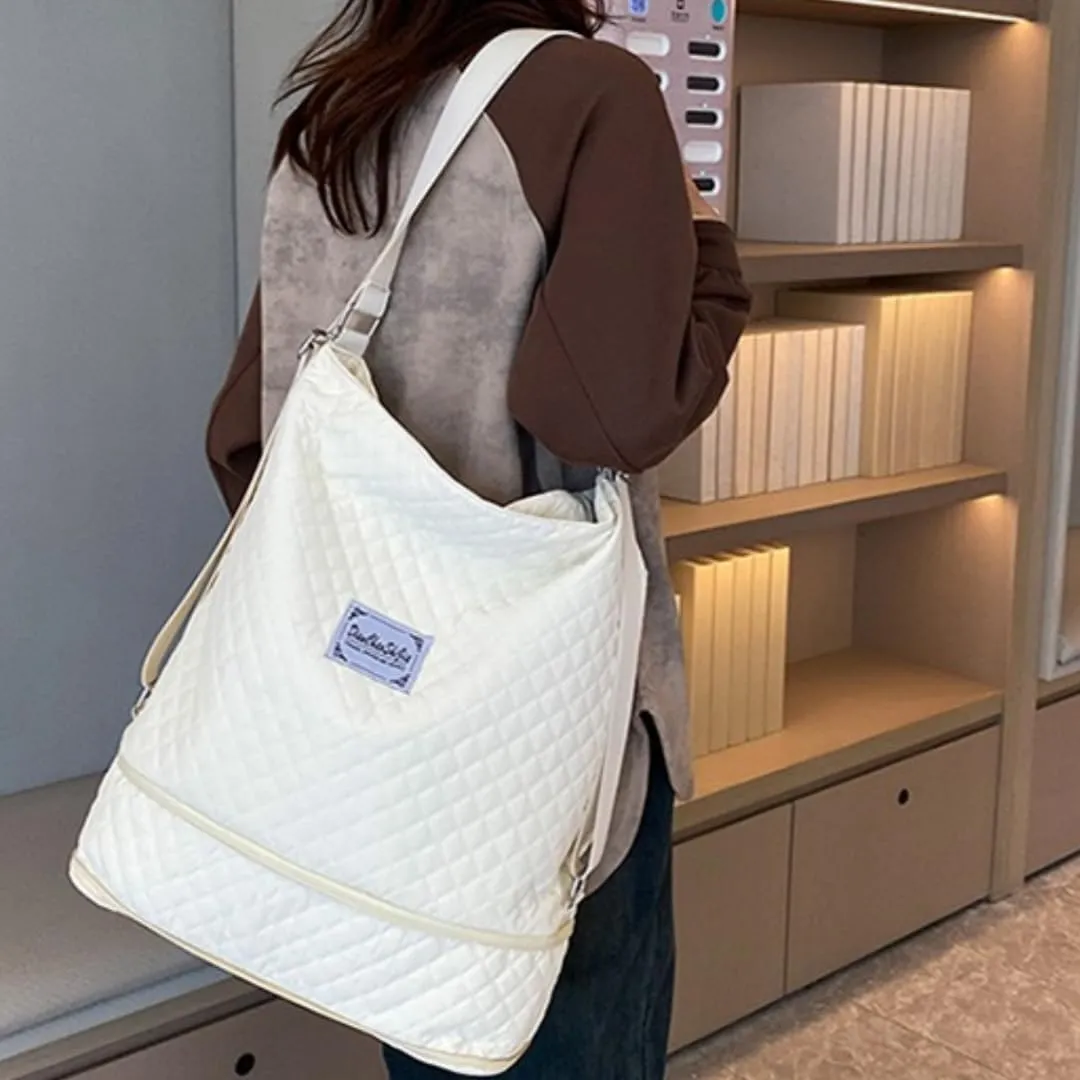 Fashionable Expandable Travel Bag, Unisex Shoulder & Backpack, 4 Colors, Multi-Carry Options,Sports Duffel (White)
