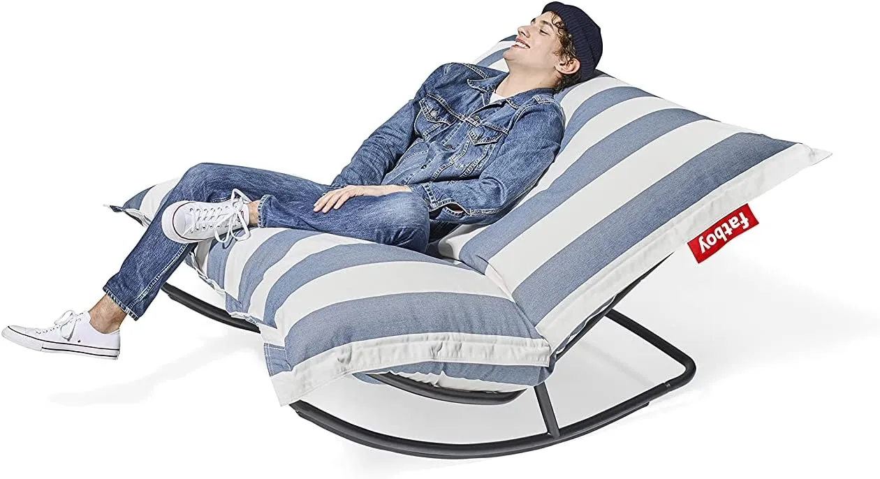 Fatboy Original Outdoor Bean Bag Rocking Chair, Stripe Ocean Blue