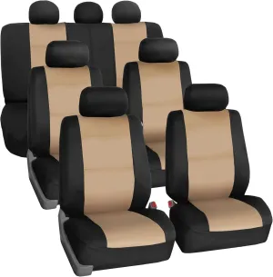 FH Group Three-Row 7 Seater Neoprene Waterproof Car Full Set Car Seat Covers, Airbag Ready and Split - Fit Most Car, Truck, SUV, & Van (Beige/Black)