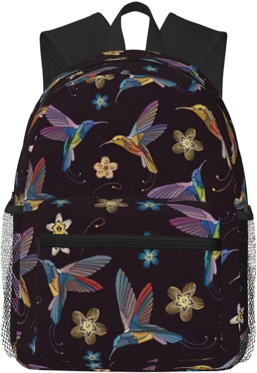 Flower Hummingbirds Embroidery Print Lightweight And Comfortable Duffel Bag, Casual Daypack, Multipurpose Backpack