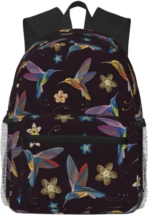Flower Hummingbirds Embroidery Print Lightweight And Comfortable Duffel Bag, Casual Daypack, Multipurpose Backpack
