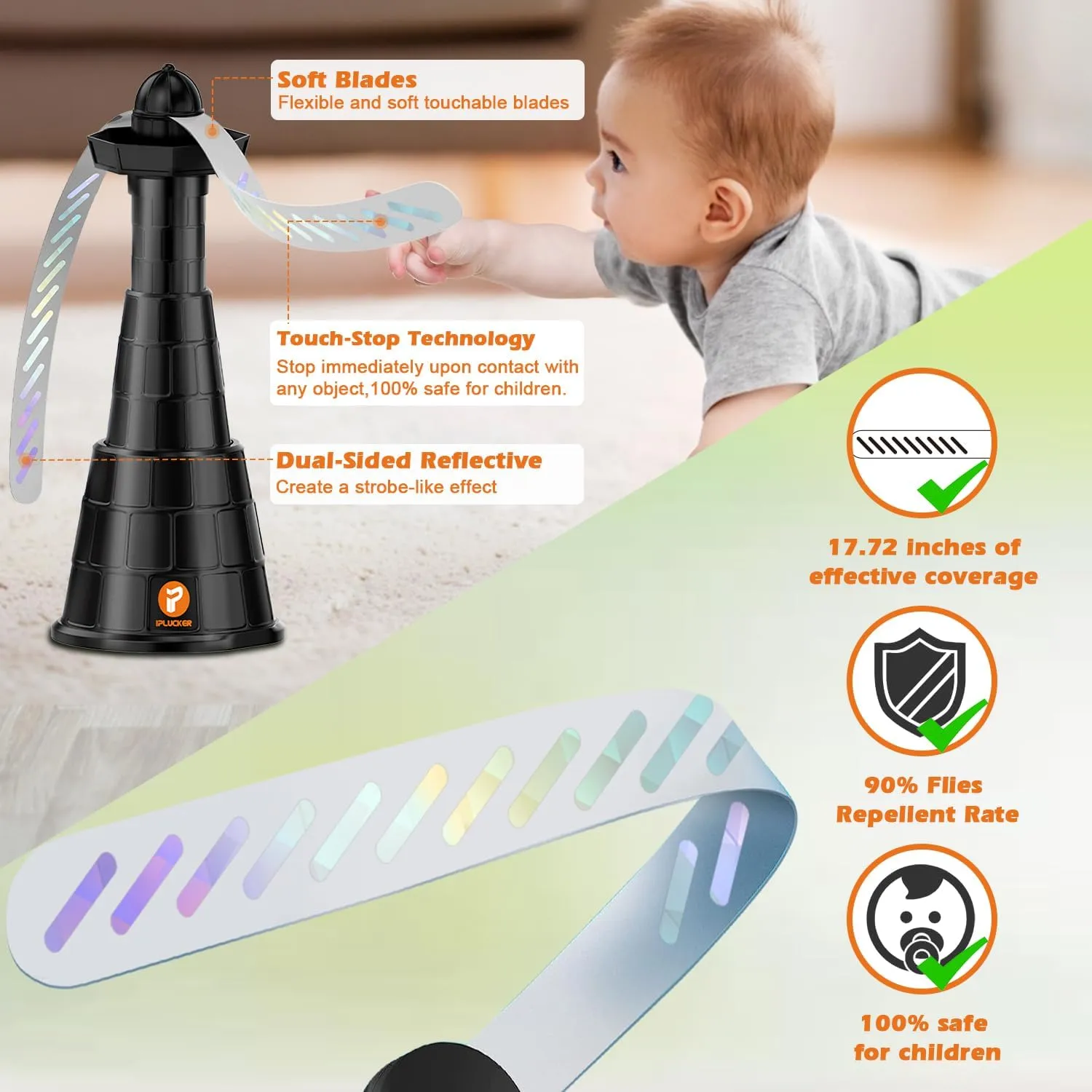 Fly Fans for Tables, 4 Packs Portable Fly Fan for Outdoor Table,3 Height-Adjustable Table Top Fly Fans with Fragrance Tray,17.72”Blades Holographic Fly Swatter for Picnic,Restaurant,BBQ&Camping