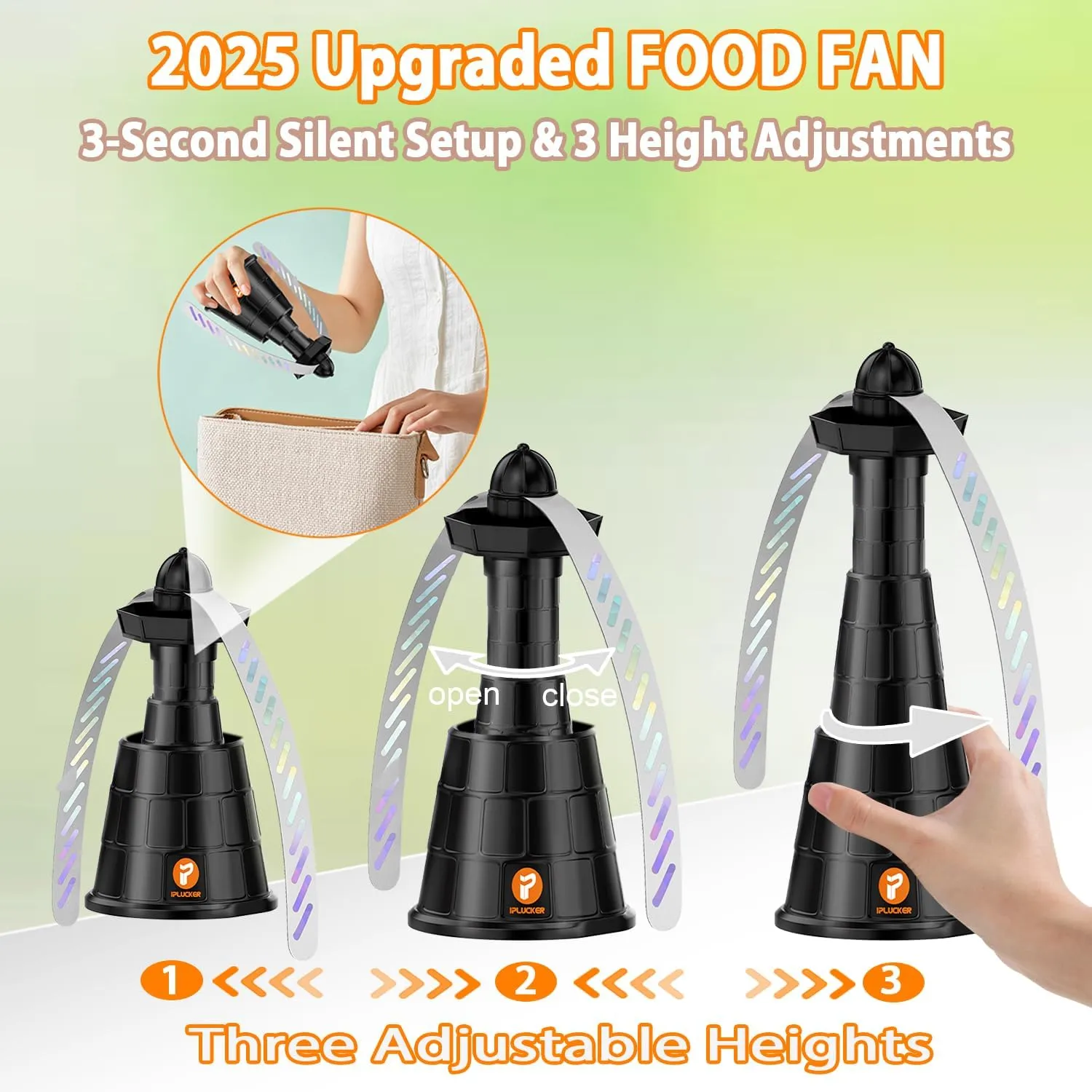 Fly Fans for Tables, 4 Packs Portable Fly Fan for Outdoor Table,3 Height-Adjustable Table Top Fly Fans with Fragrance Tray,17.72”Blades Holographic Fly Swatter for Picnic,Restaurant,BBQ&Camping