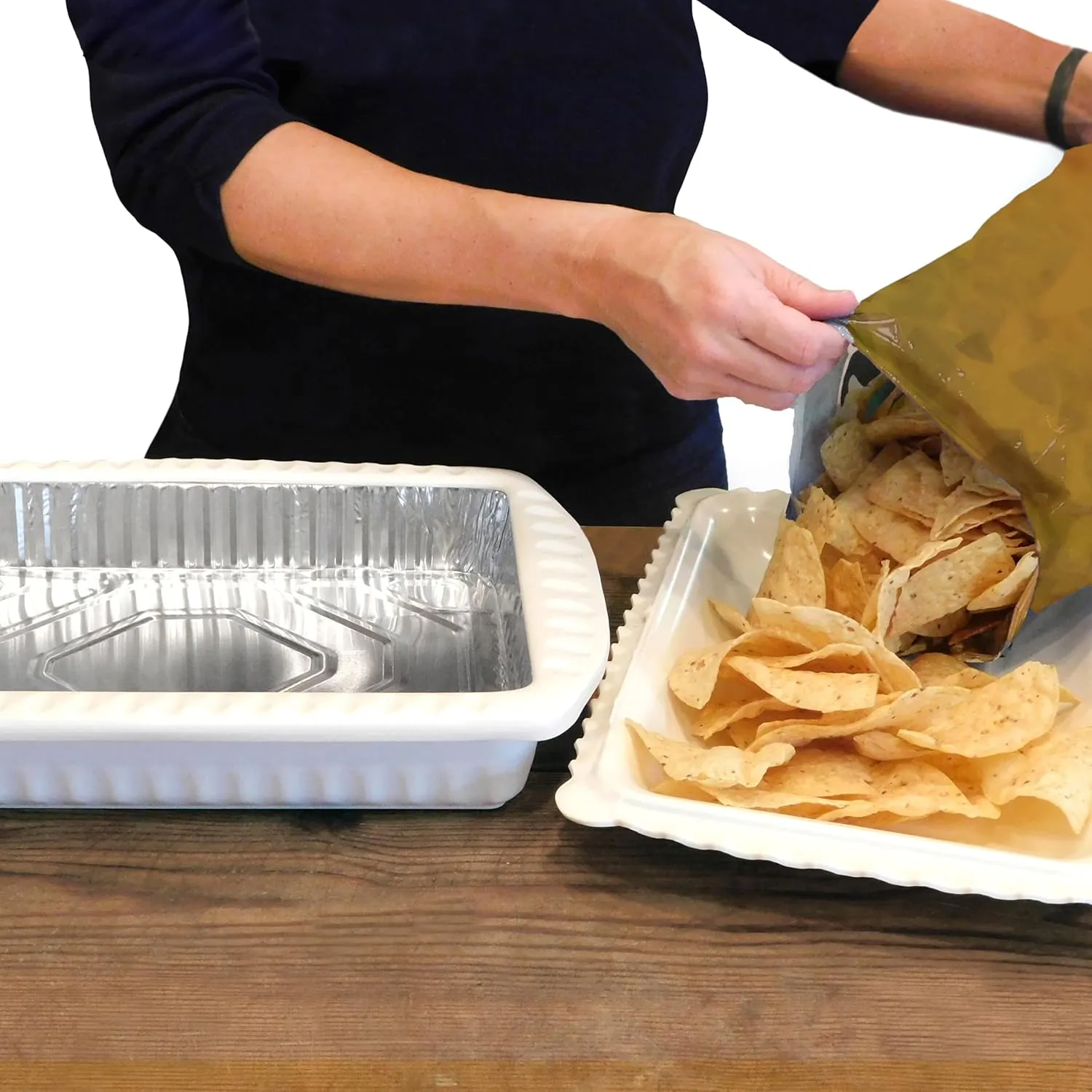 Foil Pan Holder with Lid, Casserole Style Foil Pan Carrier w/ Heat-Resistant Handles, Includes 1pc - 9x13x2 Aluminum Foil Pan – Ideal Serving Dishes for Travel, Potlucks & Picnics – Made in USA - Navy