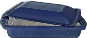 Foil Pan Holder with Lid, Casserole Style Foil Pan Carrier w/ Heat-Resistant Handles, Includes 1pc - 9x13x2 Aluminum Foil Pan – Ideal Serving Dishes for Travel, Potlucks & Picnics – Made in USA - Navy
