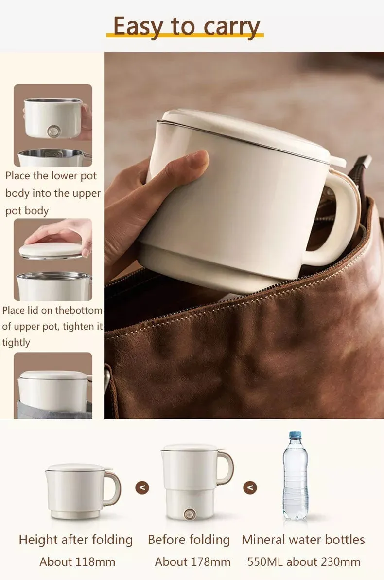 Foldable Electric Kettle Cooker Travel Water Boiler Portable Stainless Steel