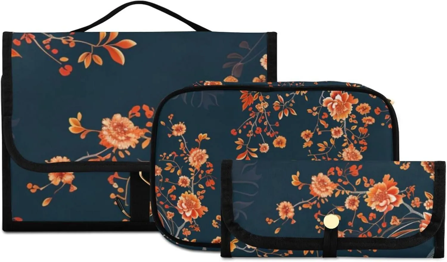 Foldable Hanging Travel Toiletry Organizer Set 3-Piece with Cosmetic Bag & Brush Holder - Bird (5)