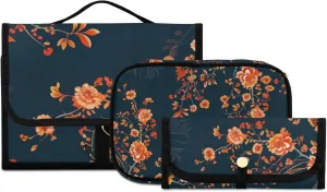 Foldable Hanging Travel Toiletry Organizer Set 3-Piece with Cosmetic Bag & Brush Holder - Bird (5)