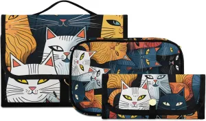 Foldable Hanging Travel Toiletry Organizer Set 3-Piece with Cosmetic Bag & Brush Holder - Cat (16)