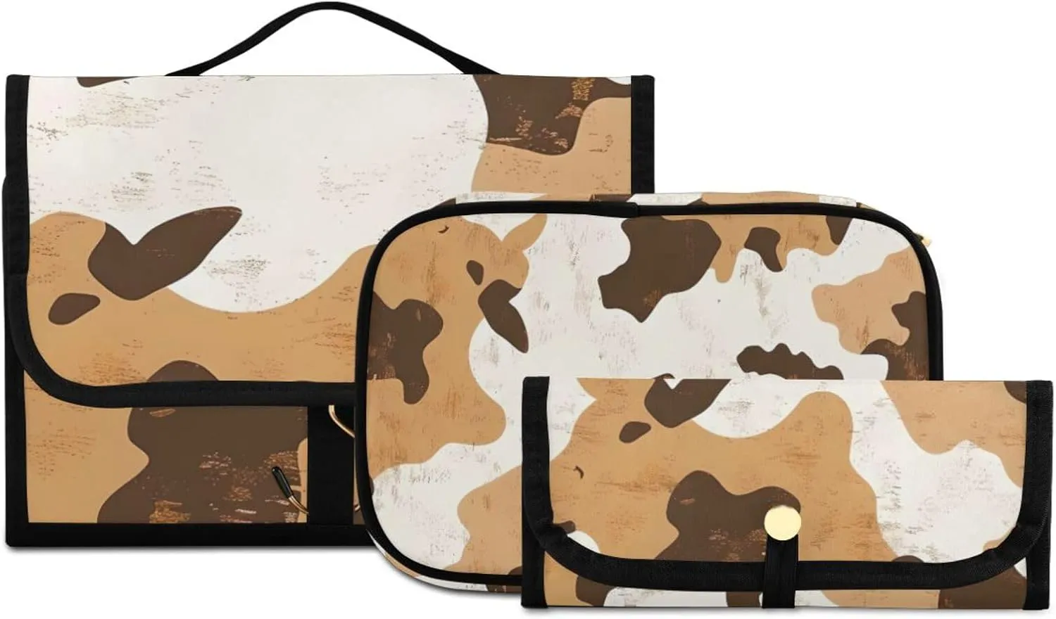 Foldable Hanging Travel Toiletry Organizer Set 3-Piece with Cosmetic Bag & Brush Holder - Cow (35)