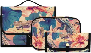 Foldable Hanging Travel Toiletry Organizer Set 3-Piece with Cosmetic Bag & Brush Holder - Crocodile (4)