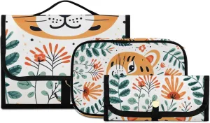 Foldable Hanging Travel Toiletry Organizer Set 3-Piece with Cosmetic Bag & Brush Holder - Cute Tiger (7)