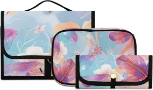 Foldable Hanging Travel Toiletry Organizer Set 3-Piece with Cosmetic Bag & Brush Holder - Dragonfly (7)