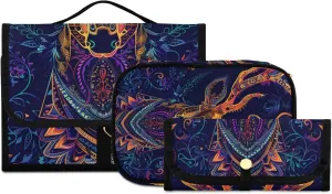 Foldable Hanging Travel Toiletry Organizer Set 3-Piece with Cosmetic Bag & Brush Holder - Elk (1)