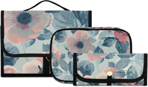 Foldable Hanging Travel Toiletry Organizer Set 3-Piece with Cosmetic Bag & Brush Holder - Flower (11)