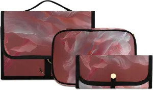 Foldable Hanging Travel Toiletry Organizer Set 3-Piece with Cosmetic Bag & Brush Holder - Flower (1)