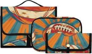 Foldable Hanging Travel Toiletry Organizer Set 3-Piece with Cosmetic Bag & Brush Holder - Football (1)