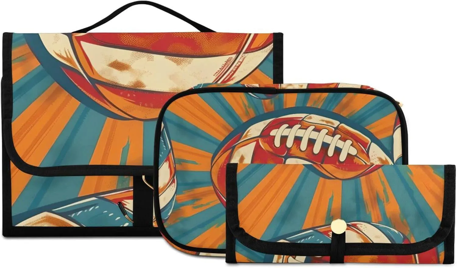 Foldable Hanging Travel Toiletry Organizer Set 3-Piece with Cosmetic Bag & Brush Holder - Football (1)