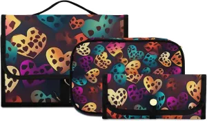 Foldable Hanging Travel Toiletry Organizer Set 3-Piece with Cosmetic Bag & Brush Holder - Heart Flowers Cheetah Print (4)