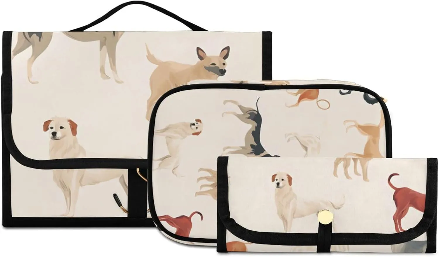 Foldable Hanging Travel Toiletry Organizer Set 3-Piece with Cosmetic Bag & Brush Holder - Illustration Dog (1)