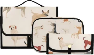 Foldable Hanging Travel Toiletry Organizer Set 3-Piece with Cosmetic Bag & Brush Holder - Illustration Dog (1)