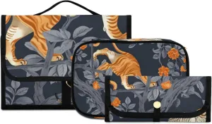 Foldable Hanging Travel Toiletry Organizer Set 3-Piece with Cosmetic Bag & Brush Holder - Lion (5)