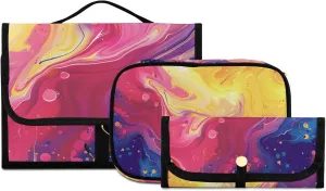 Foldable Hanging Travel Toiletry Organizer Set 3-Piece with Cosmetic Bag & Brush Holder - Marble (4)