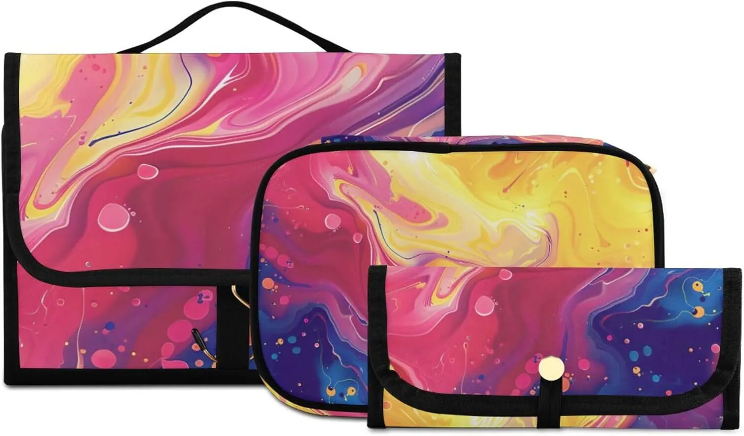 Foldable Hanging Travel Toiletry Organizer Set 3-Piece with Cosmetic Bag & Brush Holder - Marble (4)