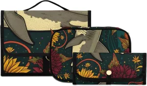 Foldable Hanging Travel Toiletry Organizer Set 3-Piece with Cosmetic Bag & Brush Holder - Shark (22)