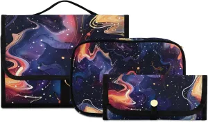 Foldable Hanging Travel Toiletry Organizer Set 3-Piece with Cosmetic Bag & Brush Holder - Starry Sky Universe (2)