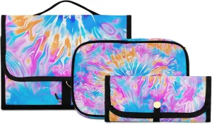 Foldable Hanging Travel Toiletry Organizer Set 3-Piece with Cosmetic Bag & Brush Holder - Tie Dye (1)