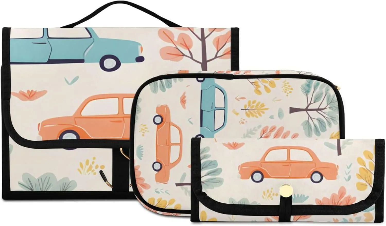Foldable Hanging Travel Toiletry Organizer Set 3-Piece with Cosmetic Bag & Brush Holder - Tree Car (2)