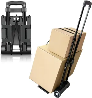 Folding Hand Truck,Portable Platform Luggage Cart Collapsible Dolly with 2 Wheels & 2 Ropes,Utility Portable Expandable Large Chassis Collapsible for Moving Airport Travel Luggage Office Use,Black
