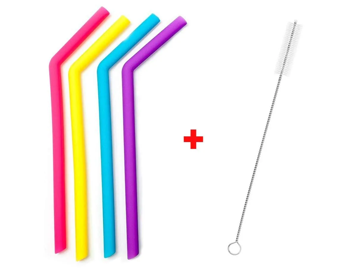 Food Grade Silicone Straws(4pc) & Straw Cleaning Brush(1pc)