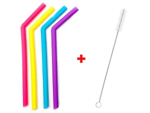 Food Grade Silicone Straws(4pc) & Straw Cleaning Brush(1pc)