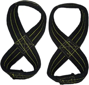 Force of Habit Figure 8 Lifting Straps Thick Cotton Webbing 1.5" Wide Closed Single Loop Reinforce Stitching Black Sold in Pairs