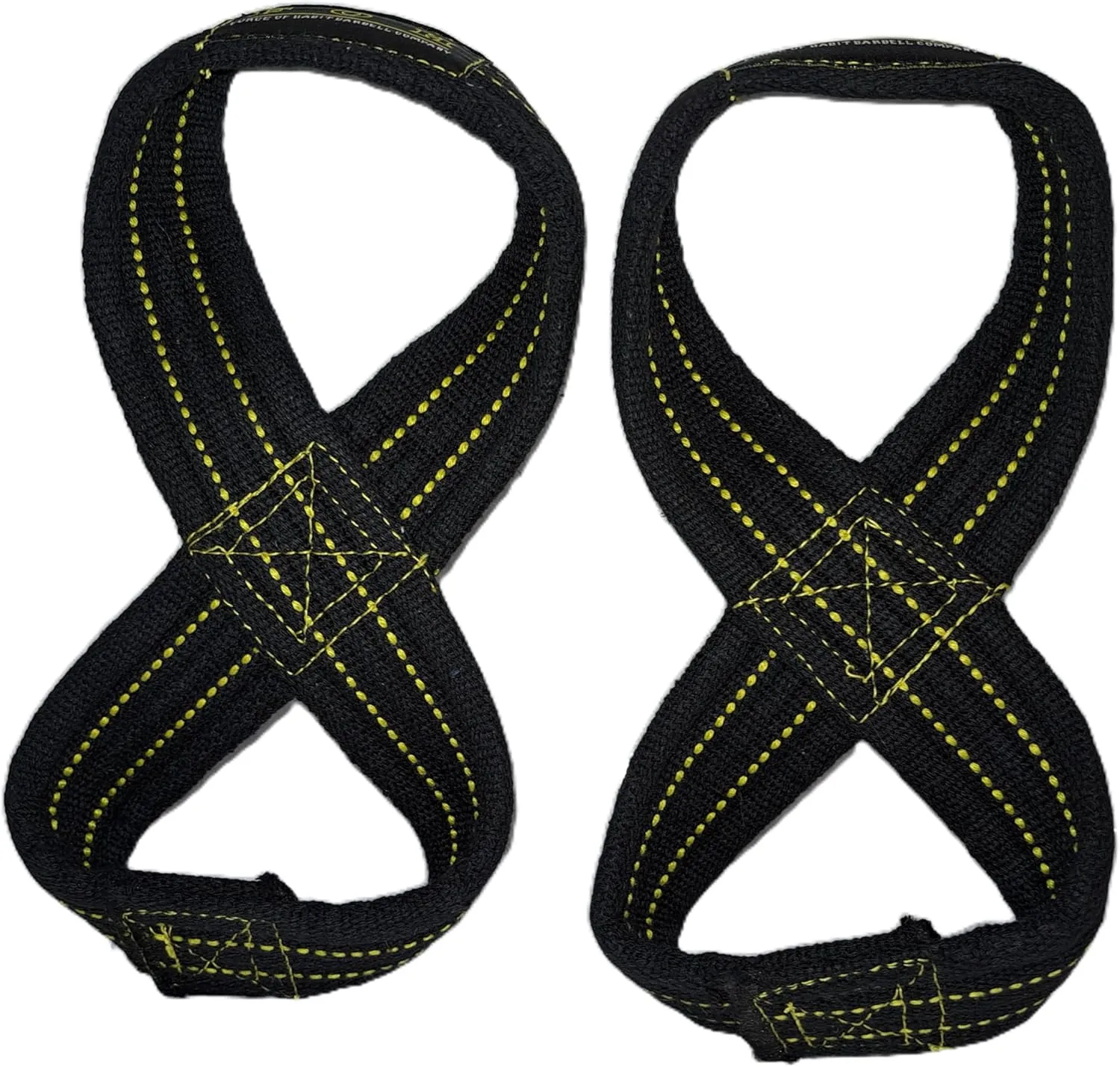 Force of Habit Figure 8 Lifting Straps Thick Cotton Webbing 1.5" Wide Closed Single Loop Reinforce Stitching Black Sold in Pairs