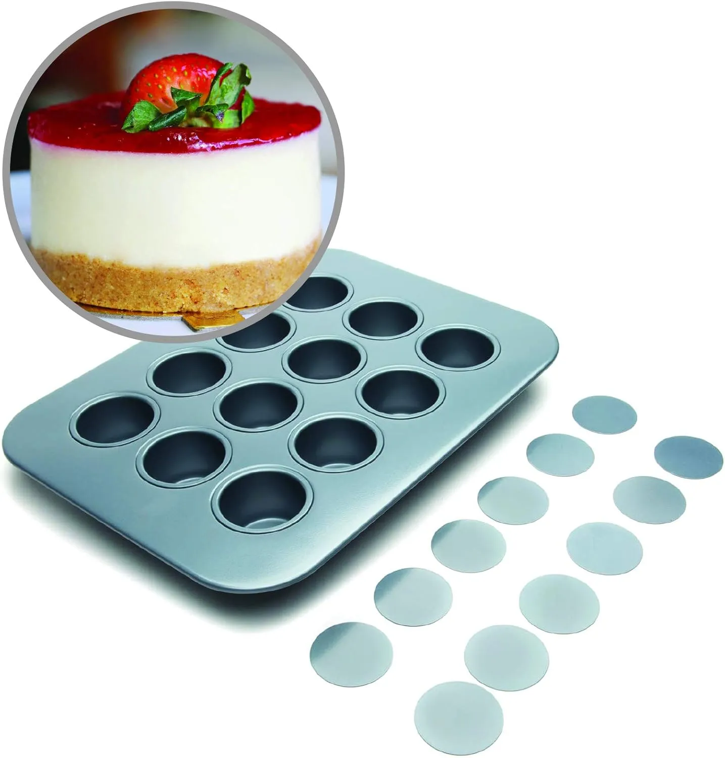 Fox Run Mini Cheesecake Pan with Removable Bottoms, Non-Stick, 10.5 x 14 x 1.5 inches