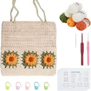 FREEBLOSS Crochet Sunflower Bag kit for Beginners with Step-by-Step Video Tutorials Crocheting Knitted Bag Set for Adults Knitting Kit Crochet Starter Kit for Knitting Enthusiast
