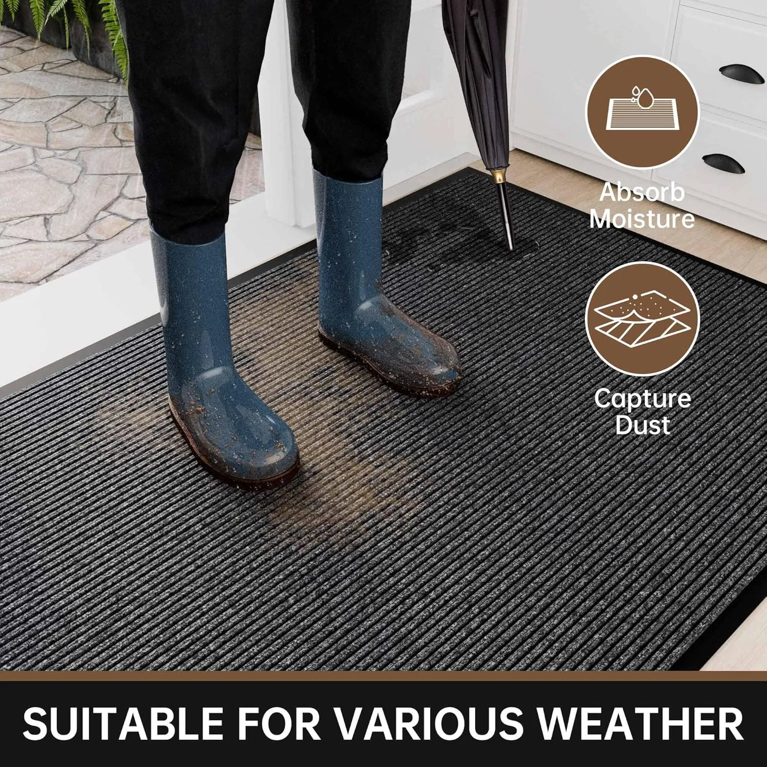 Front Door Mat, 96" x 48" Heavy Duty Indoor Outdoor Doormat, Non-Slip Welcome Mats for Entryway, Rubber Backing Low Profile Mats, Commercial Door Mats