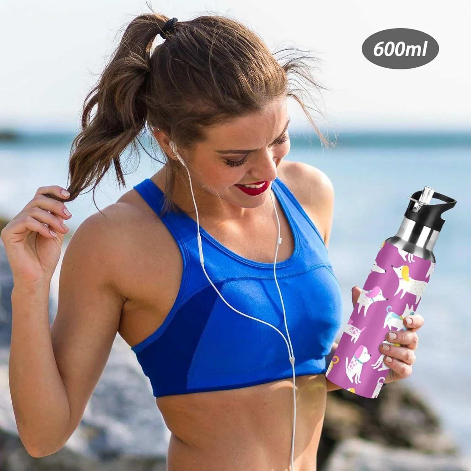 Funny Dogs Water Bottle with Straw Lid Double Wall Thermos Bottle Vacuum Insulated Flask Stainless Steel Water Bottle for Gym Outdoor 20 OZ